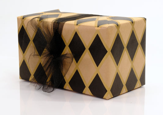 Black and gold diamonds paper with black ribbon