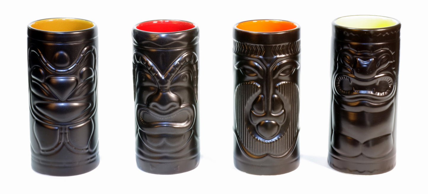 Set of 4 Tall Tiki Mugs