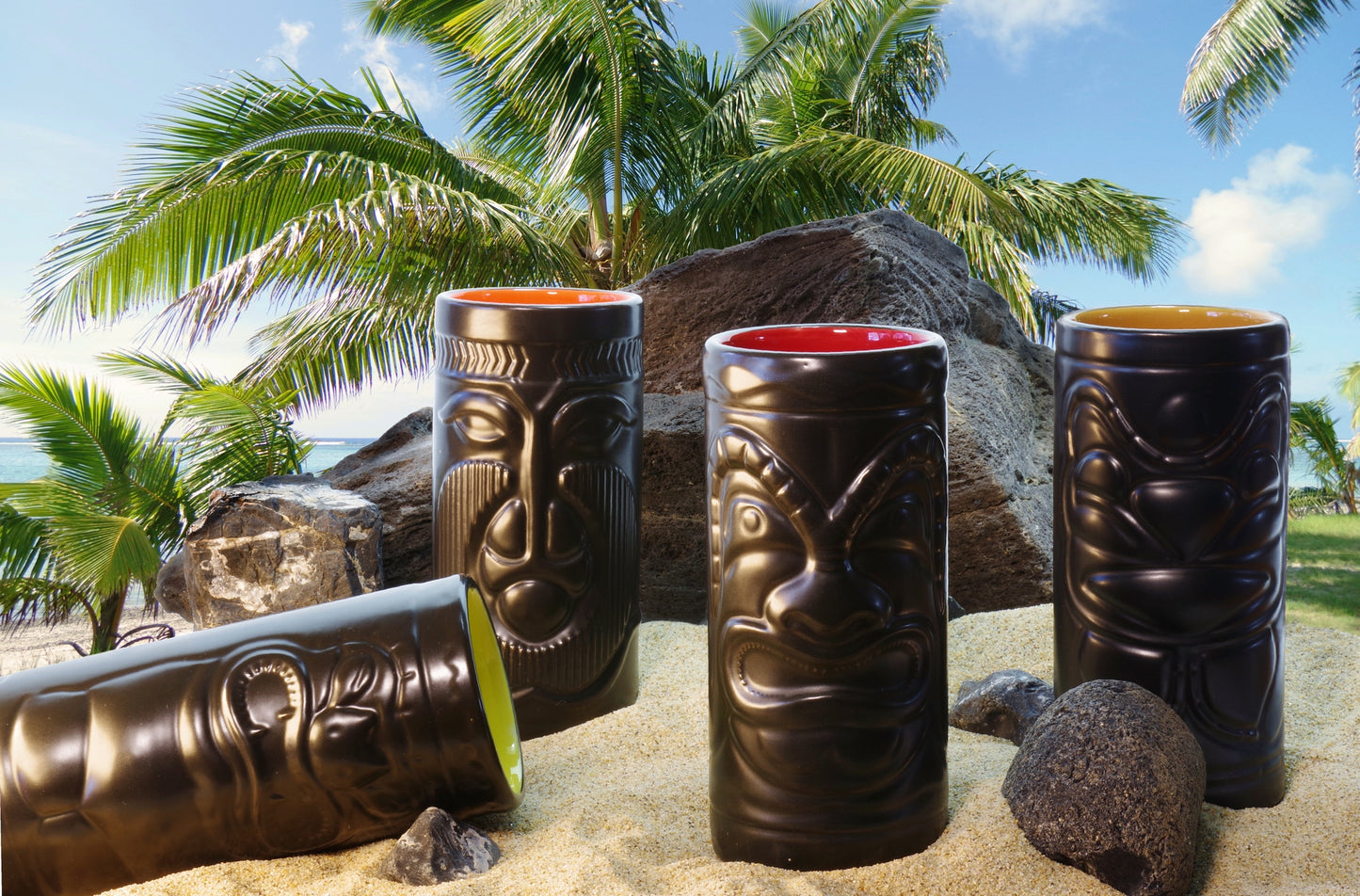 Set of 8 Tiki Mugs - Tall & Short