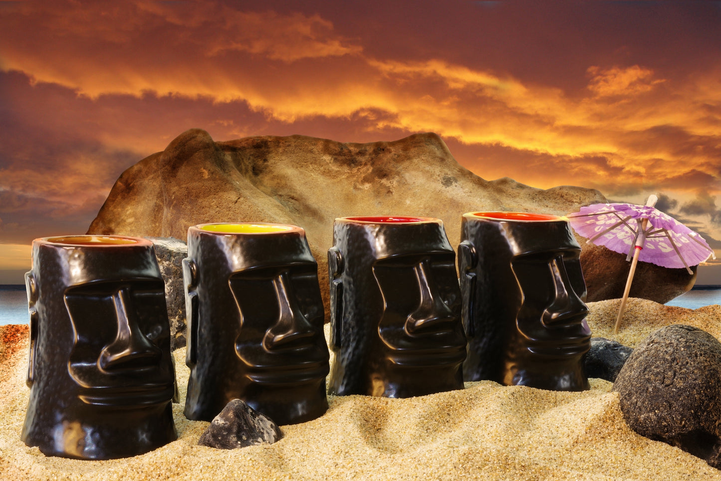 Set of 4 Short Moai Mugs